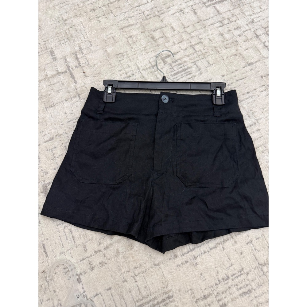 E1 Anthropologie Colette European Linen Stretch Black High-Rise Patch Pocket 27 - Picture 7 of 7
